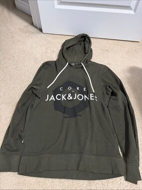 Jack & Jones Olive Green Logo Pullover Hoodie